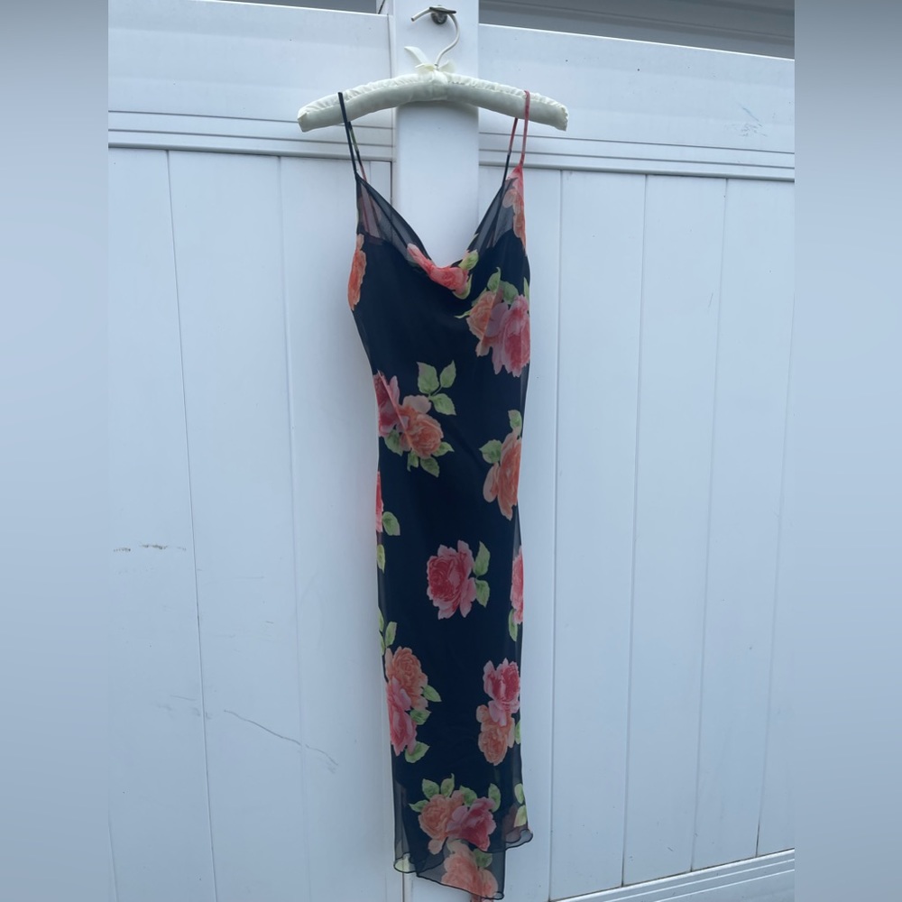 Y2K Floral Midi Slip Dress with Cowl